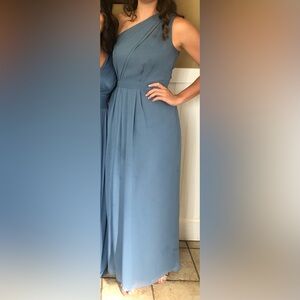 David's Bridal One-Shoulder Blue Maxi Dress
